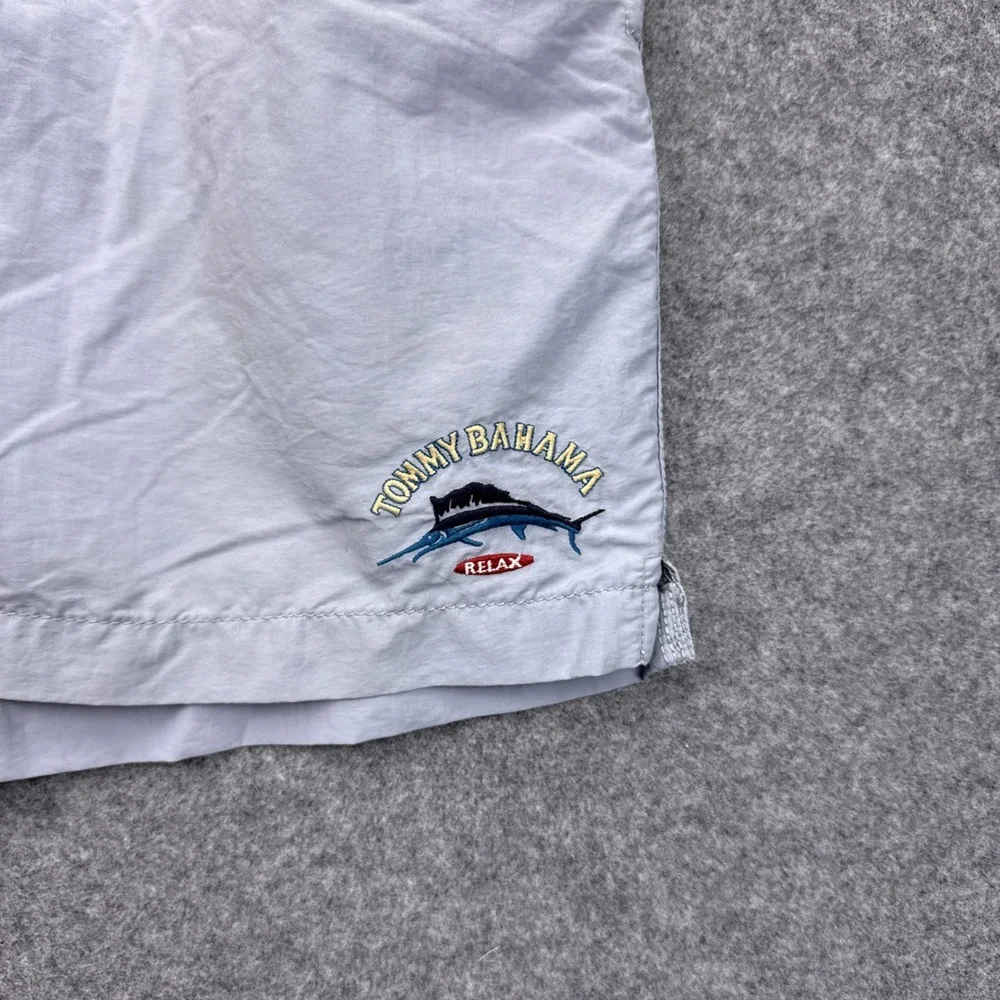 Tommy Bahama Relax Mens Swim Trunks Light Blue Gray Mesh Lined Marlin Logo L‎